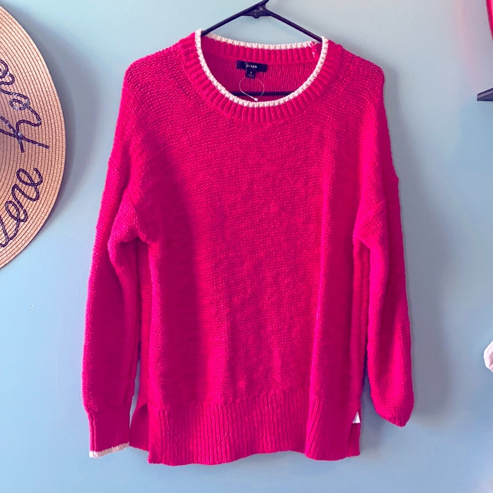 J CREW light weight, hot pink with white edging